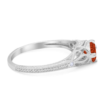 Vintage Design Solitaire Engagement Ring Simulated Garnet CZ 925 Sterling Silver